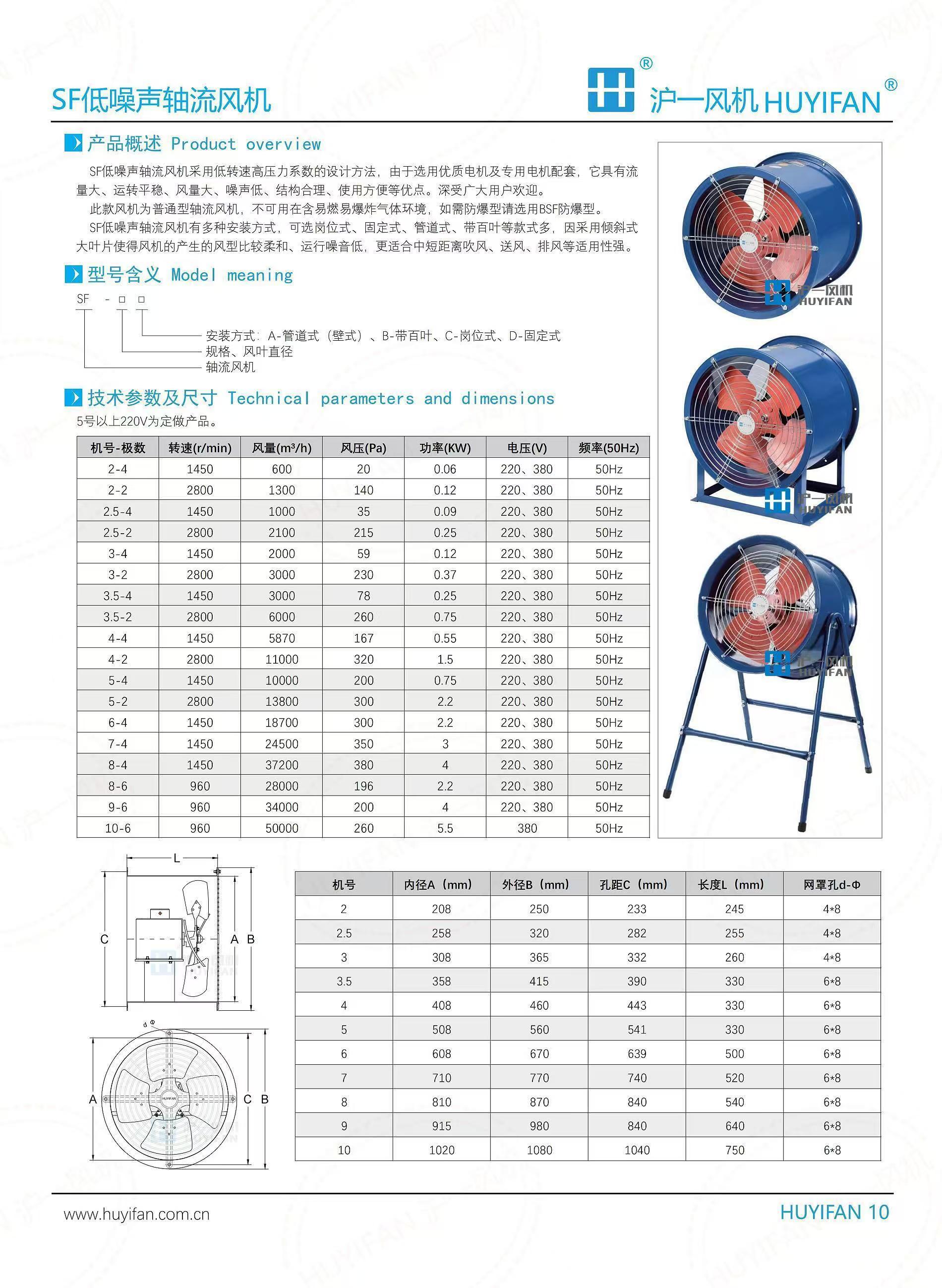 SF低噪声轴流风机管道固定式工业排风机380V